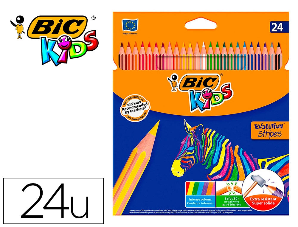 CRAYON DE COULEUR BIC KIDS STRIPES 24 unités