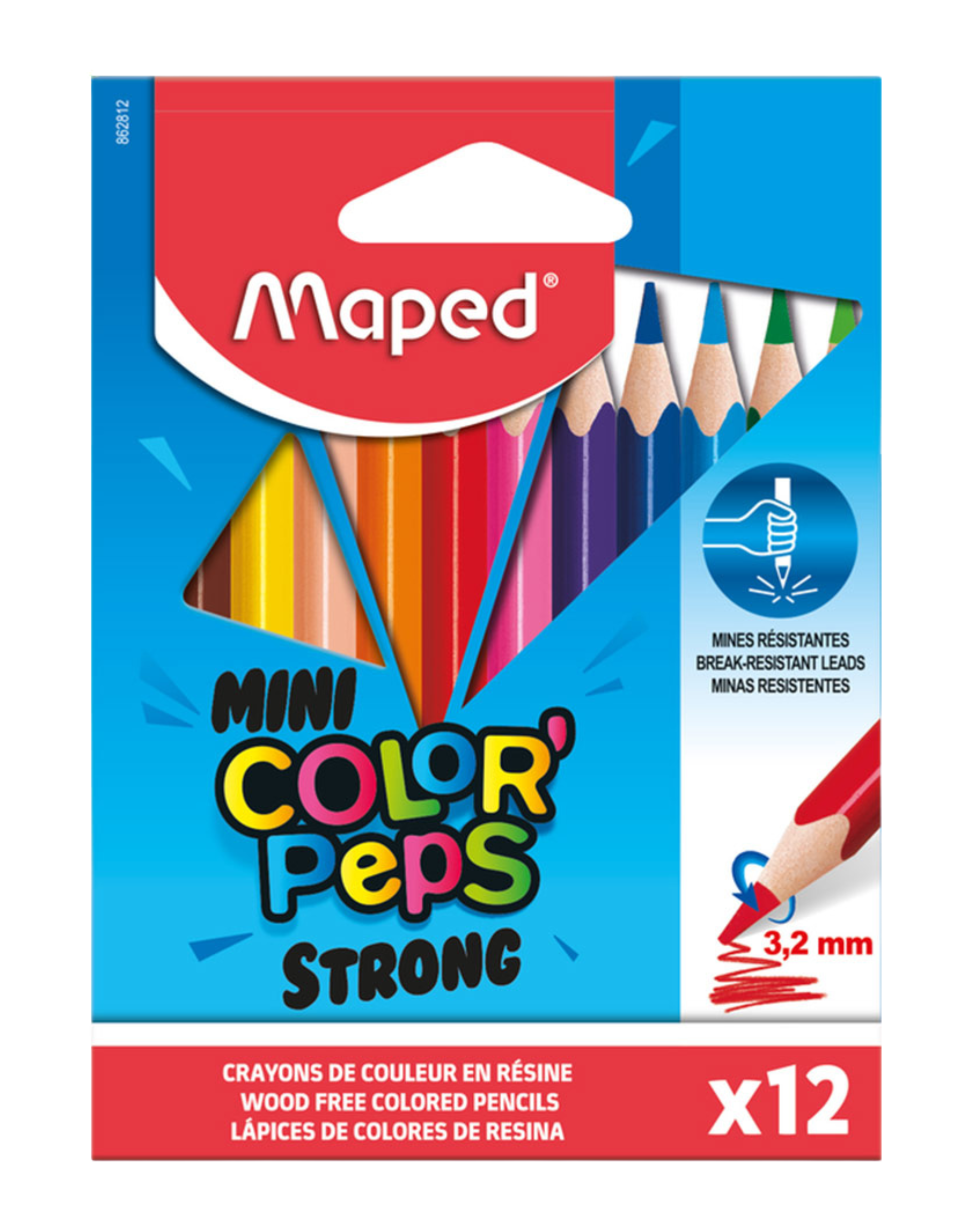 12 mini crayons de couleur MAPED Color'Peps Strong mine ultra résistante