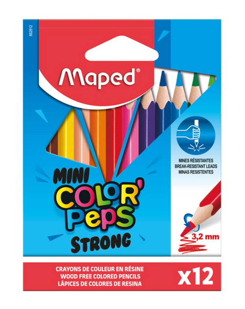 12 mini crayons de couleur MAPED Color'Peps Strong mine ultra résistante
